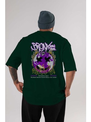 Ankhises Bronx New York Arka Baskılı Zümrüt Yeşili Oversize T-Shirt Unisex Erkek Kadın Bisiklet Yaka