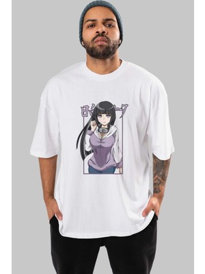 ankhises Hinata Naruto Anime Ön Baskılı Beyaz Oversize T-Shirt Erkek Kadın