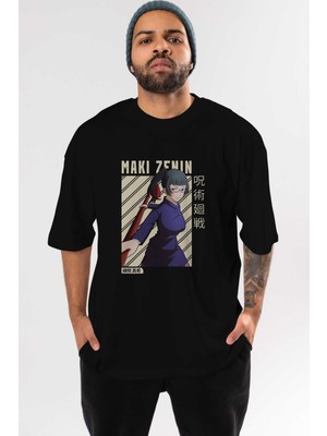 ankhisesMaki Zenin Chainsawman Anime Ön Baskılı Siyah Oversize T-Shirt Erkek Kadın