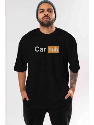 ankhises Car Hub Ön Baskılı Siyah Oversize T-Shirt Erkek Kadın Bisiklet Yaka