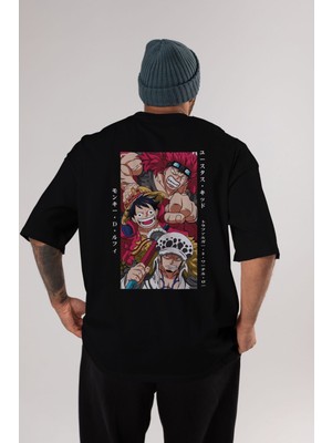 ankhises Super Novas One Piece Anime Arka Baskılı Siyah Oversize T-Shirt Erkek Kadın
