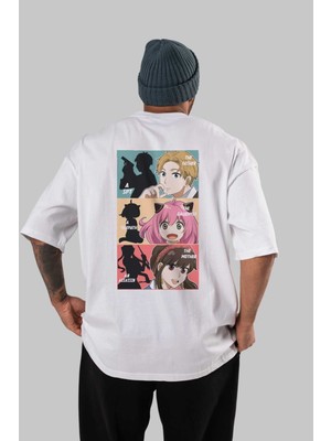 ankhisesSpy x Famıly Anime Arka Baskılı Beyaz Oversize T-Shirt  Pamuk Erkek Kadın