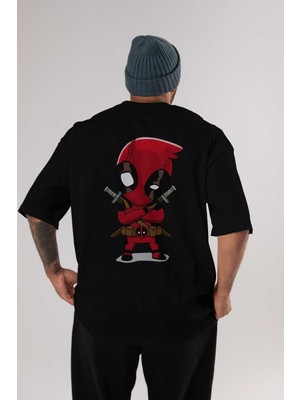 ankhisesDeadpool (19) Arka Baskılı Siyah Oversize T-Shirt Bisiklet Yaka Pamuk Erkek Kadın