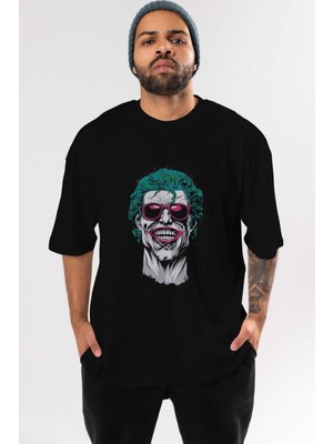 ankhisesJoker 1 Ön Baskılı Siyah Oversize T-Shirt Bisiklet Yaka Erkek Kadın