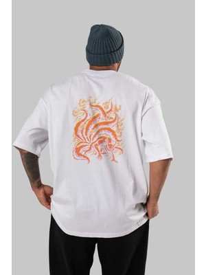 ankhises Naruto Kyuubı Anime Arka Baskılı Beyaz Oversize T-Shirt  Pamuk Erkek Kadın