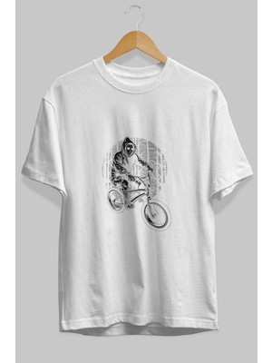 ankhisesRide Bike To Kill Ön Baskılı Beyaz Oversize T-Shirt  Erkek Kadın Bisiklet Yaka