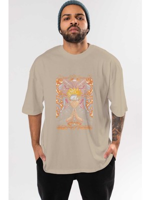 Ankhises Naruto (10) Anime Ön Baskılı Bej Oversize T-Shirt Erkek Kadın