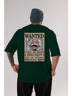 Ankhises Cartel Luffy Gear 5 Anime Arka Baskılı Zümrüt Yeşili Oversize T-Shirt Pamuk Erkek Kadın