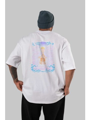 ankhisesNaruto (8) Anime Arka Baskılı Beyaz Oversize T-Shirt  Pamuk Erkek Kadın