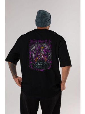 ankhisesNaruto Anime Arka Baskılı Siyah Oversize T-Shirt Erkek Kadın