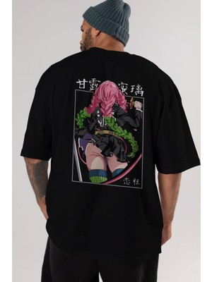 ankhisesMitsuri Demonslayer Anime Arka Baskılı Siyah Oversize T-Shirt Erkek Kadın
