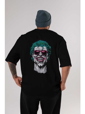 ankhisesJoker 1 Arka Baskılı Siyah Oversize T-Shirt Bisiklet Yaka Pamuk Erkek Kadın