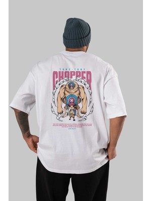 ankhises Tony Tony Chopper Anime Arka Baskılı Beyaz Oversize T-Shirt  Pamuk Erkek Kadın