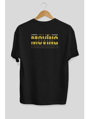 ankhisesJust Keep Moving Yazılı Arka Baskılı Siyah Oversize T-Shirt Erkek Kadın Bisiklet Yaka