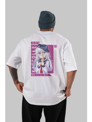ankhises Hibiki 4 Anime Arka Baskılı Beyaz Oversize T-Shirt  Pamuk Erkek Kadın