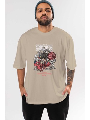 Ankhises One Piece Snakeman Anime Ön Baskılı Bej Oversize T-Shirt Erkek Kadın