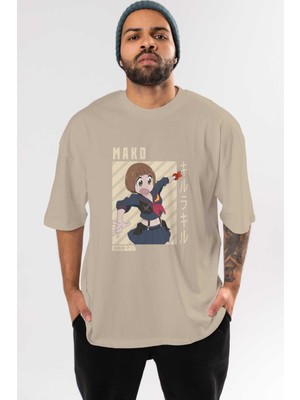 Ankhises Mako Mankanshoku 1 Anime Ön Baskılı Bej Oversize T-Shirt Erkek Kadın