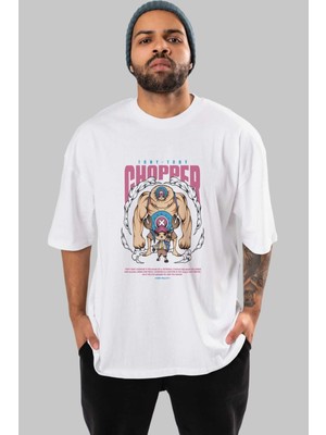ankhisesTony Tony Chopper Anime Ön Baskılı Beyaz Oversize T-Shirt Erkek Kadın