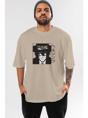 Ankhises Alucard 1 Anime Ön Baskılı Bej Oversize T-Shirt Erkek Kadın