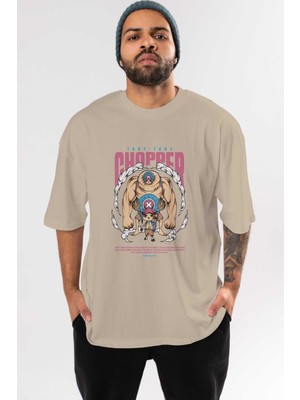 Ankhises Tony Tony Chopper Anime Ön Baskılı Bej Oversize T-Shirt Erkek Kadın