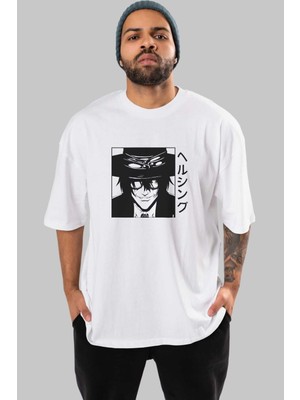 ankhises Alucard 1 Anime Ön Baskılı Beyaz Oversize T-Shirt Erkek Kadın