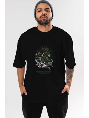 ankhises Zoro-One Pıece Anime Ön Baskılı Siyah Oversize T-Shirt Erkek Kadın
