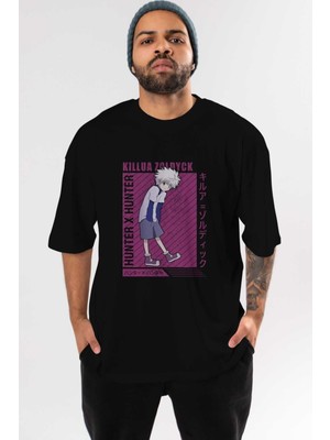 ankhises Killua Zoldyck 3 1 Anime Ön Baskılı Siyah Oversize T-Shirt Erkek Kadın
