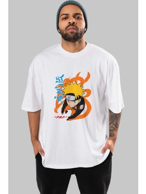 ankhises Naruto Uzumaki 1 Anime Ön Baskılı Beyaz Oversize T-Shirt Erkek Kadın