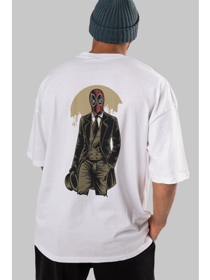 ankhises Classic Mercenary Arka Baskılı Beyaz Oversize T-Shirt  Erkek Kadın Bisiklet Yaka