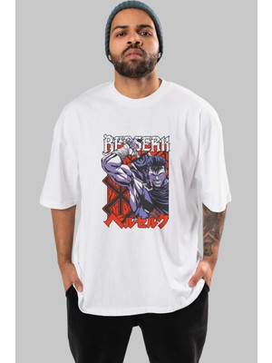 ankhises Guts Berserk Anime Ön Baskılı Beyaz Oversize T-Shirt Erkek Kadın