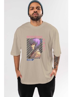 Ankhises Motoko Kusanagi 4 Anime Ön Baskılı Bej Oversize T-Shirt Erkek Kadın