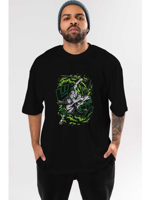 ankhises Zoro-One Pıece (2) Anime Ön Baskılı Siyah Oversize T-Shirt Erkek Kadın