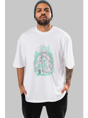 ankhises Bleach(Ulquıarra) Anime Ön Baskılı Beyaz Oversize T-Shirt Erkek Kadın