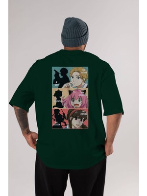 Ankhises Spy x Famıly Anime Arka Baskılı Zümrüt Yeşili Oversize T-Shirt Pamuk Erkek Kadın
