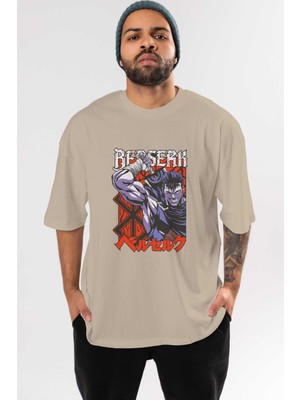 Ankhises Guts Berserk Anime Ön Baskılı Bej Oversize T-Shirt Erkek Kadın