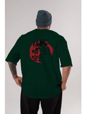 Ankhises Arka Baskılı Zümrüt Yeşili Oversize T-Shirt Pamuk Erkek Kadın