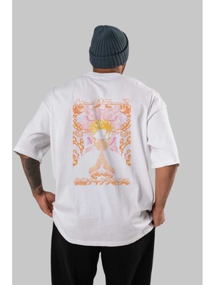 ankhises Naruto (10) Anime Arka Baskılı Beyaz Oversize T-Shirt  Pamuk Erkek Kadın