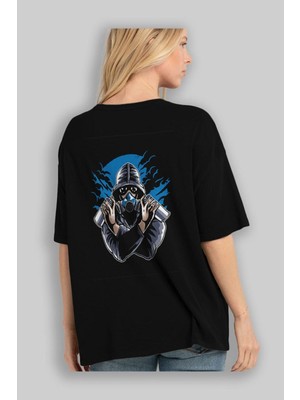 ankhises Graffiti Gasmask Arka Baskılı Siyah Oversize T-Shirt  Erkek Kadın Bisiklet Yaka