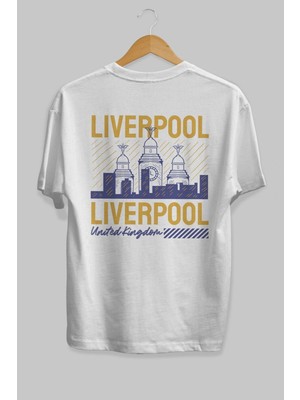 ankhisesLiverpool Arka Baskılı Beyaz Oversize T-Shirt  Erkek Kadın Bisiklet Yaka