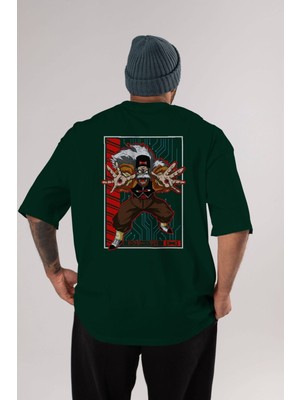 Ankhises Dragonball Drmakigero Anime Arka Baskılı Zümrüt Yeşili Oversize T-Shirt Pamuk Erkek Kadın