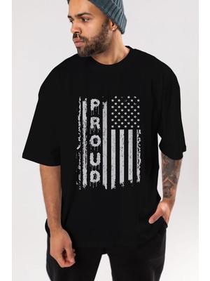ankhisesProud Yazılı Ön Baskılı Siyah Oversize T-Shirt  Erkek Kadın Bisiklet Yaka