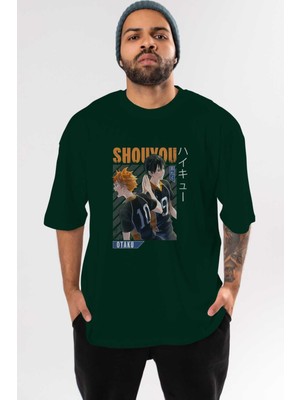 Ankhises Shouyou Hinata 12 Anime Ön Baskılı Zümrüt Yeşili Oversize T-Shirt Erkek Kadın