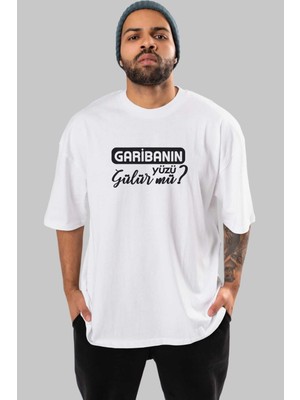 ankhisesGaribanın Yüzü Gülür Mü Ön Baskılı Beyaz Oversize T-Shirt Erkek Kadın Bisiklet Yaka