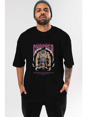 ankhises Tony Tony Chopper Anime Ön Baskılı Siyah Oversize T-Shirt Erkek Kadın