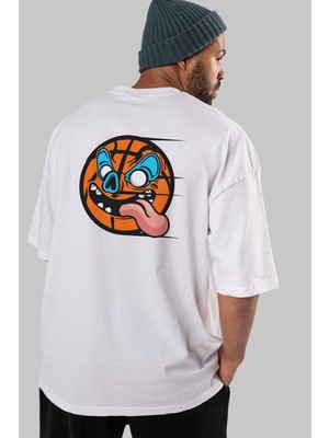 ankhises Basketball Arka Baskılı Beyaz Oversize T-Shirt  Erkek Kadın Bisiklet Yaka