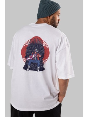 ankhisesGame Of Future Arka Baskılı Beyaz Oversize T-Shirt  Erkek Kadın Bisiklet Yaka