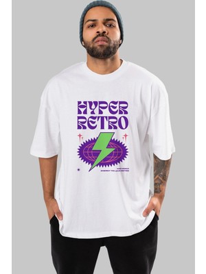 ankhises Hyper Retro Yazılı Ön Baskılı Beyaz Oversize T-Shirt Erkek Kadın Bisiklet Yaka