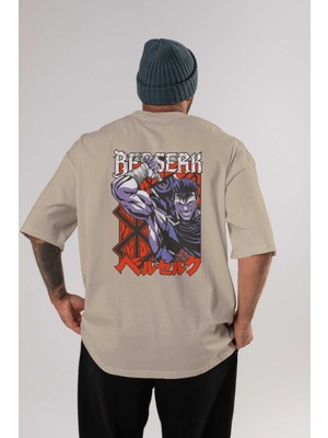 Ankhises Guts Berserk Anime Arka Baskılı Bej Oversize T-Shirt %100 Pamuk Erkek Kadın
