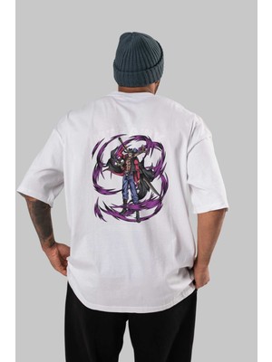 ankhises Mihawk Anime Arka Baskılı Beyaz Oversize T-Shirt  Pamuk Erkek Kadın