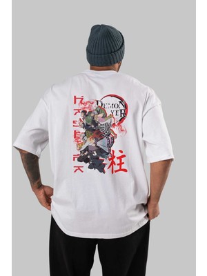 ankhisesDemon Slayer Slayers Anime Arka Baskılı Beyaz Oversize T-Shirt  Pamuk Erkek Kadın